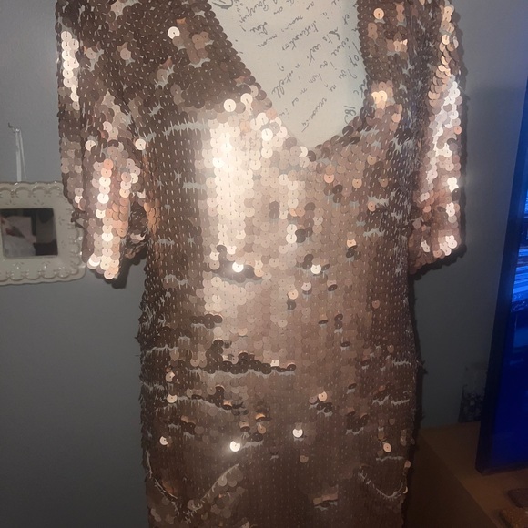NWT; Beautiful hand made in Bali gold sequins dress . Smooth to the touch - Picture 7 of 10